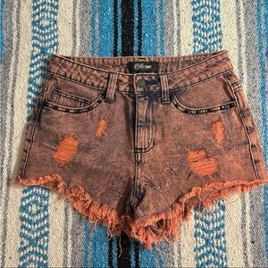 Cello Distressed Red Denim Shorts